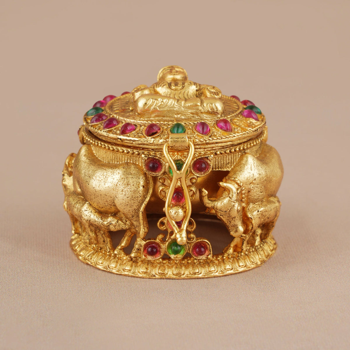 Beautiful antique gold stone maa lakshmi sindoor box I Temple jewelry