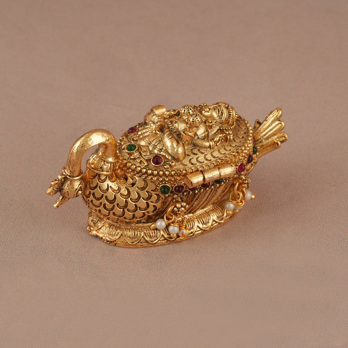 Stunning maa lakshmi stone peacock inspired sindoor box I Temple Jewellery