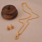 Cute oval ruby gold plated pendant set
