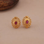 Cute oval ruby gold plated pendant set