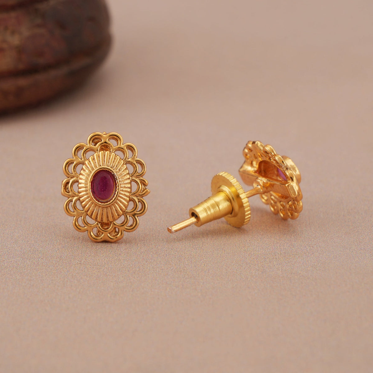 Cute oval ruby gold plated pendant set