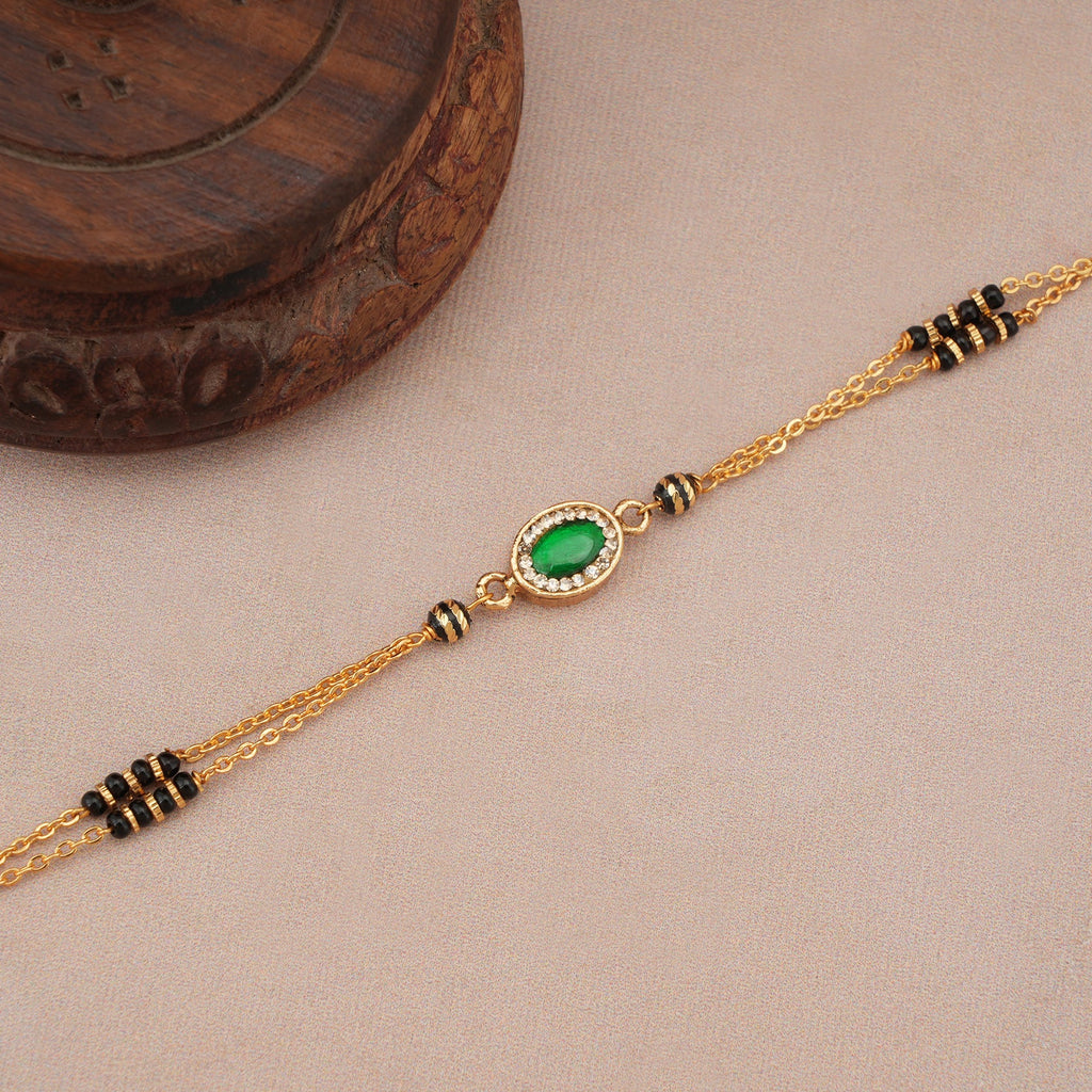 Cute sleek emerald stone mangalsutra bracelet