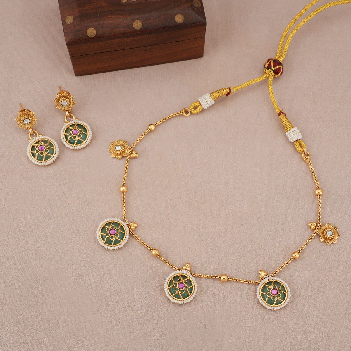 Stunning gold plated charm stone necklace set