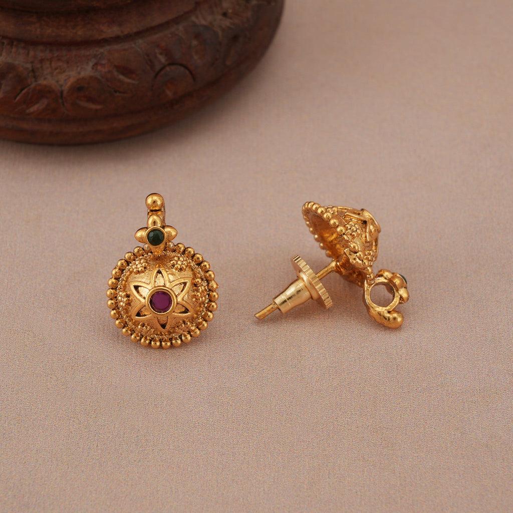 Beautiful ruby embedded antique gold necklace set