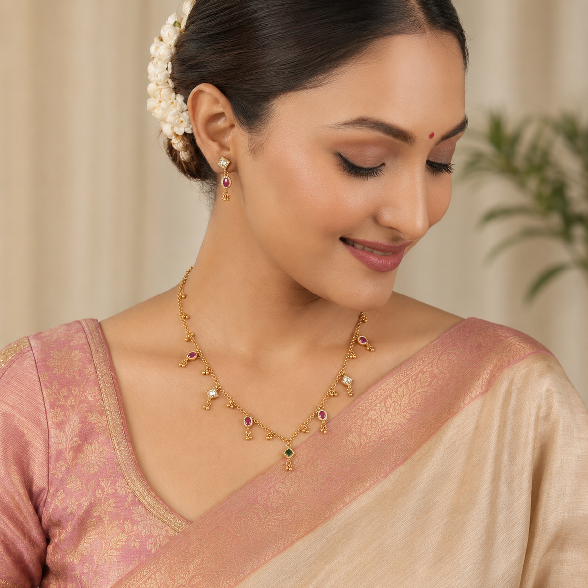 Elegant sleek multicolor stone string necklace set