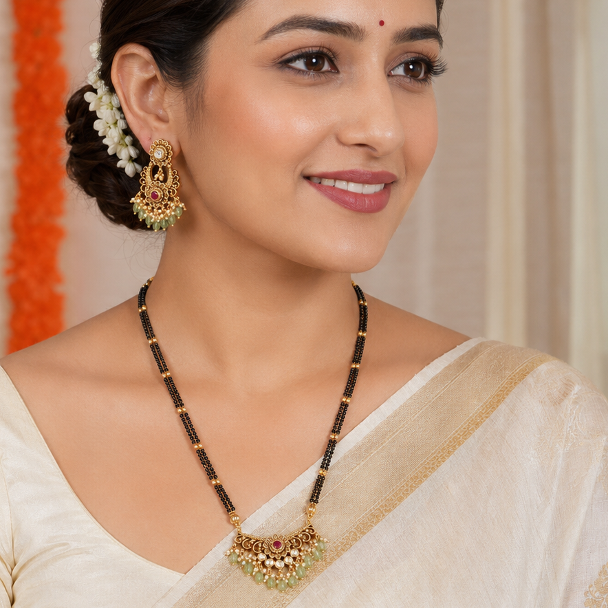 Stunning antique gold kundan multicolor mangalsutra set