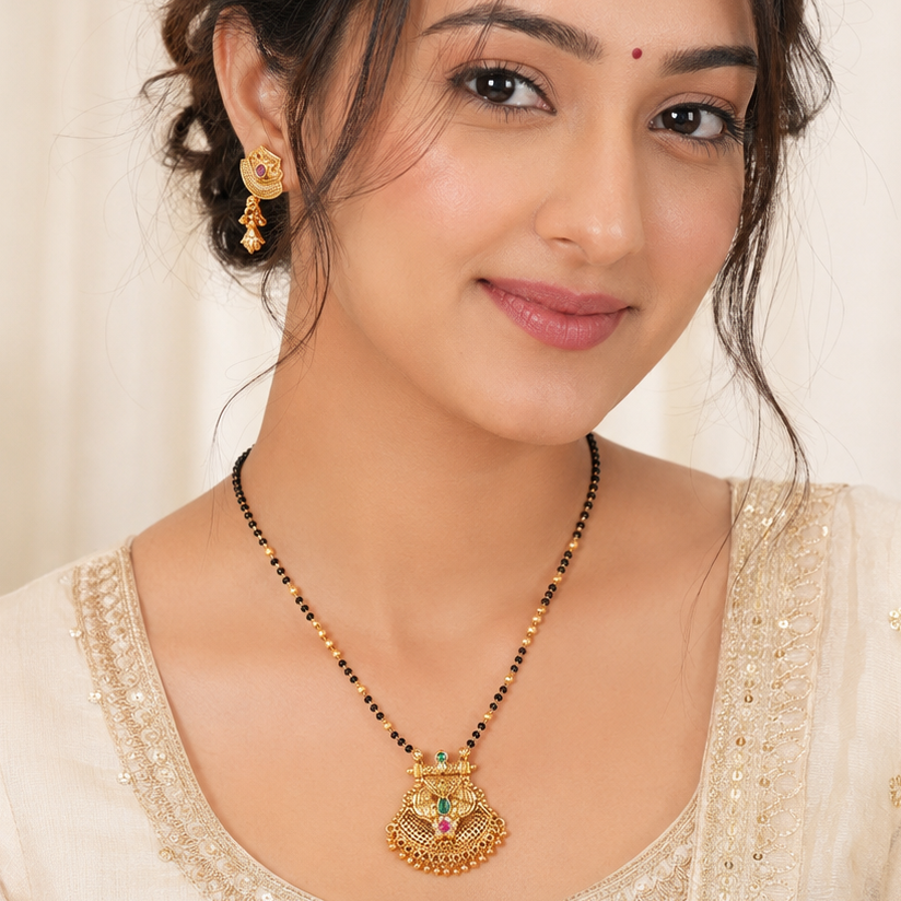Stunning ball drop antique gold mangalsutra set