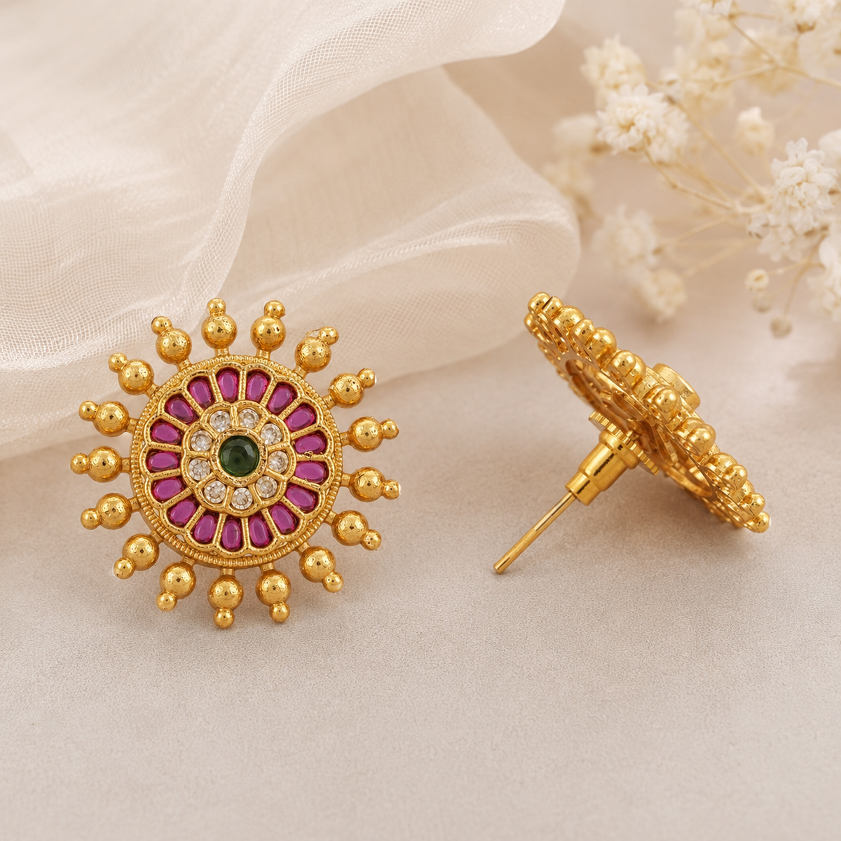 Amazing antique gold ruby stud earring