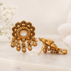 Stunning floral kundan antique gold ball drop earring