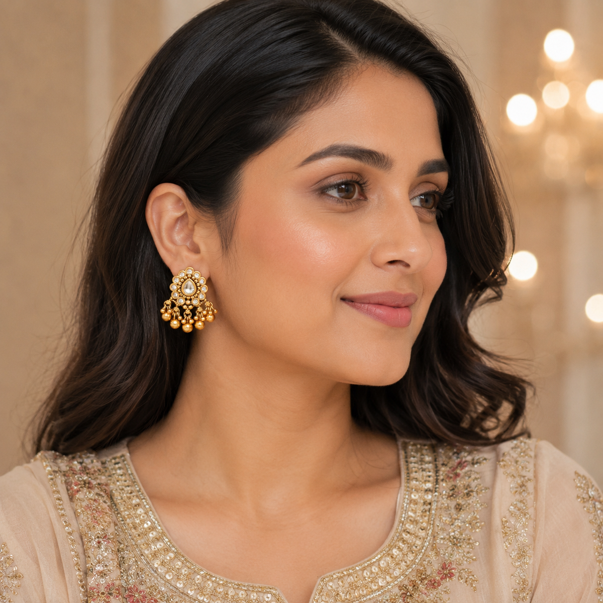 Stunning antique gold kundan gold ball earring