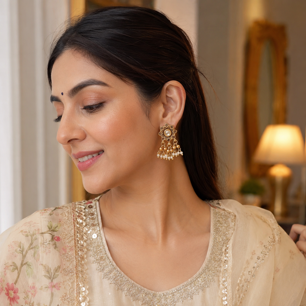 Cute elegant antique gold kundan earring