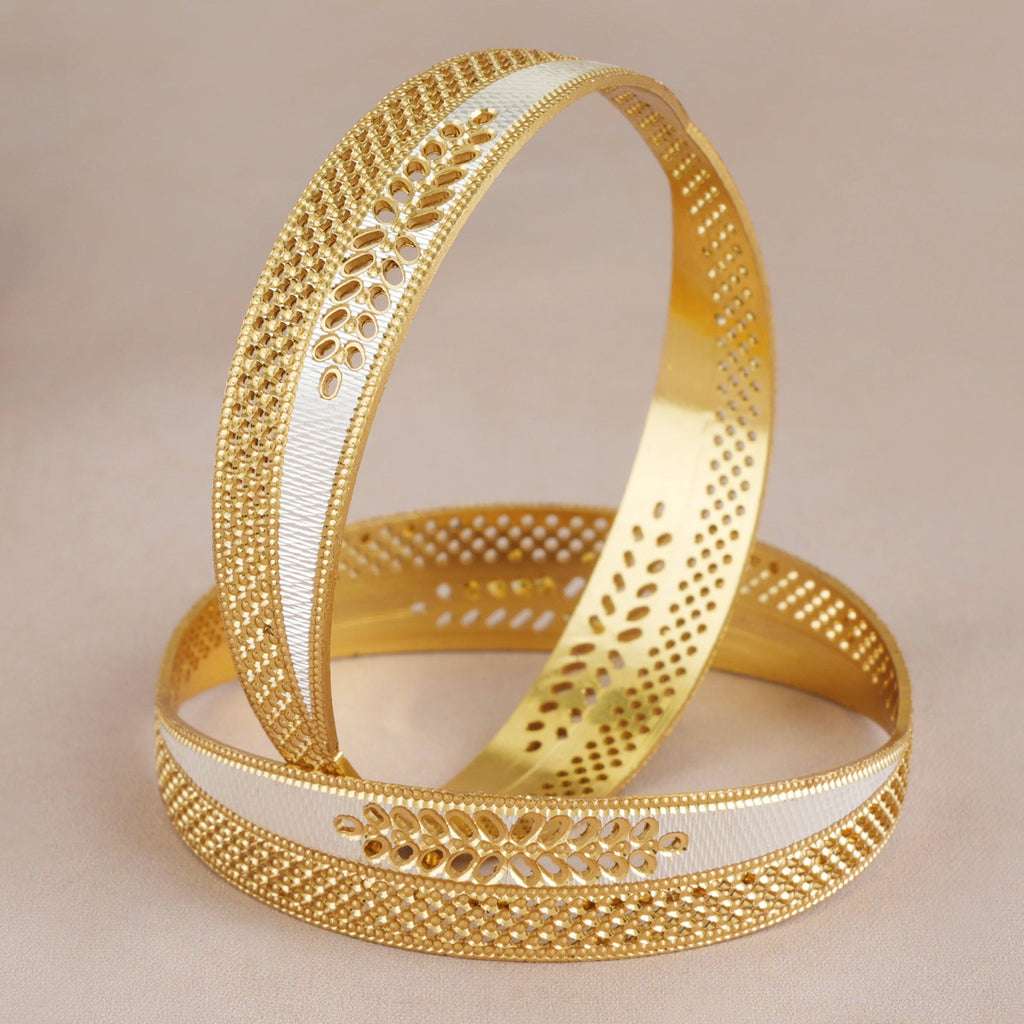 Broad dual tone gold plated bangle set