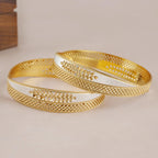 Broad dual tone gold plated bangle set