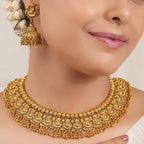 Stunning intricate antique gold plain necklace set with jhumka earring