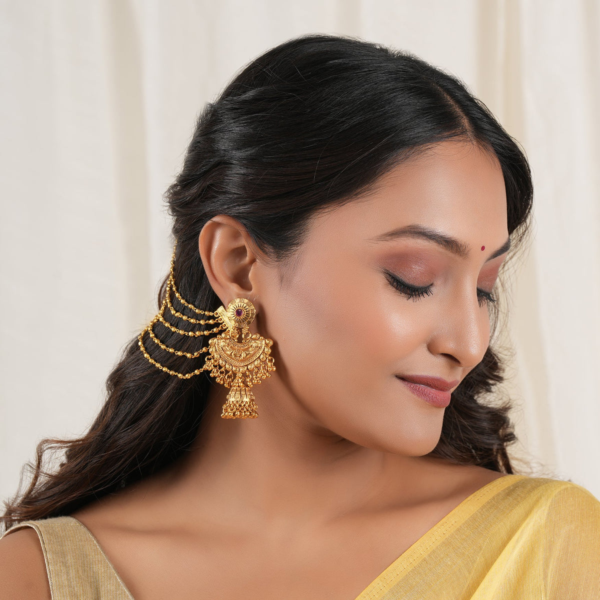 Plain antique gold five layer ear chain