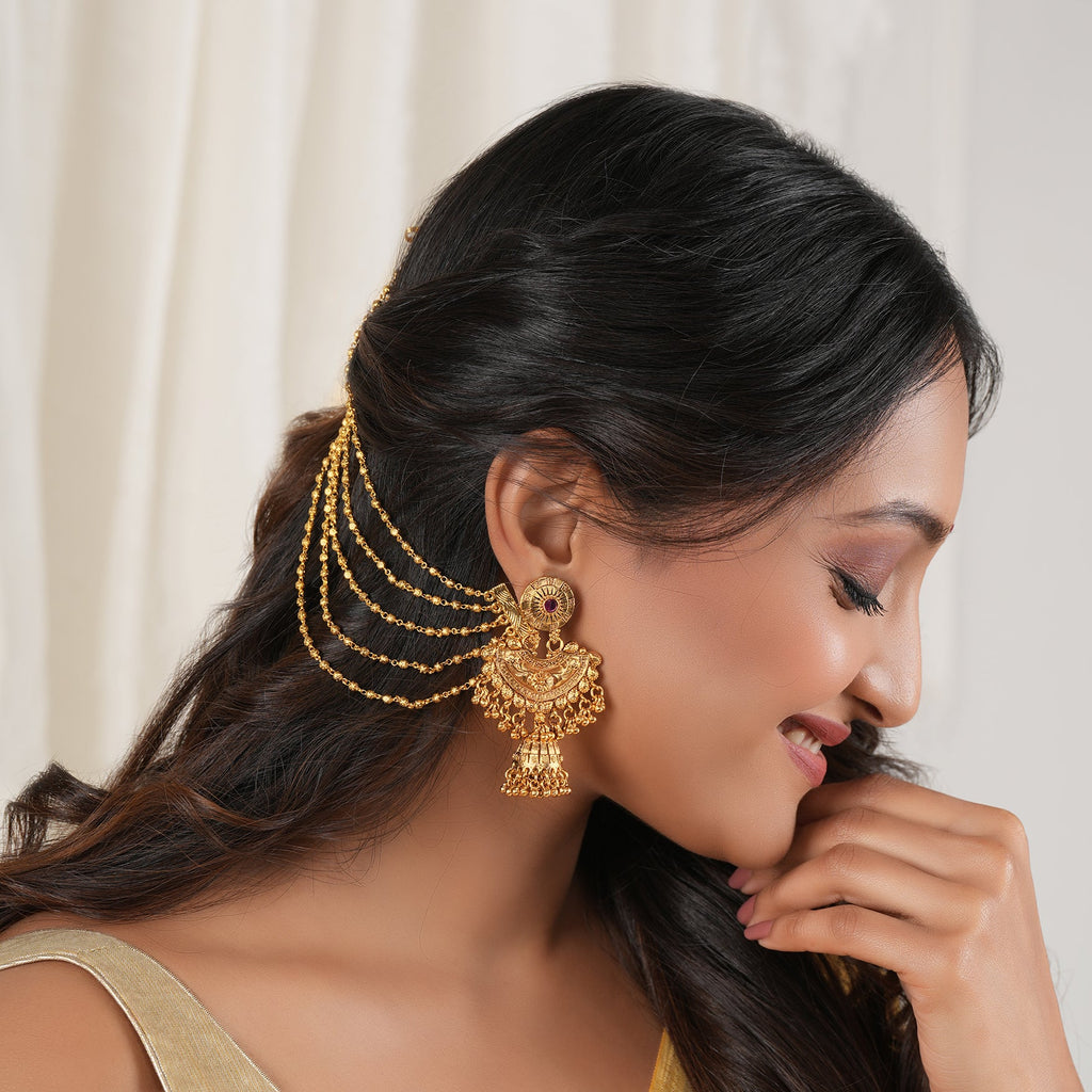 Plain antique gold five layer ear chain