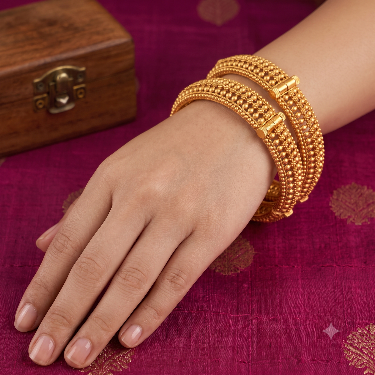 Broad gold plated bangle set