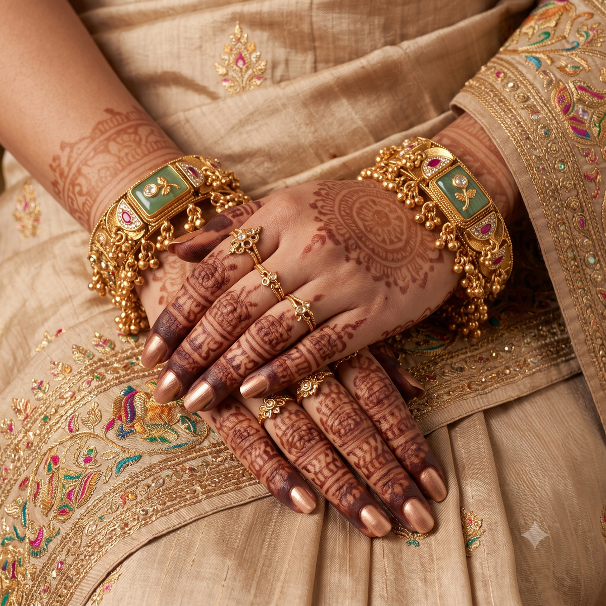 Stunning broad antique gold stone bangle set
