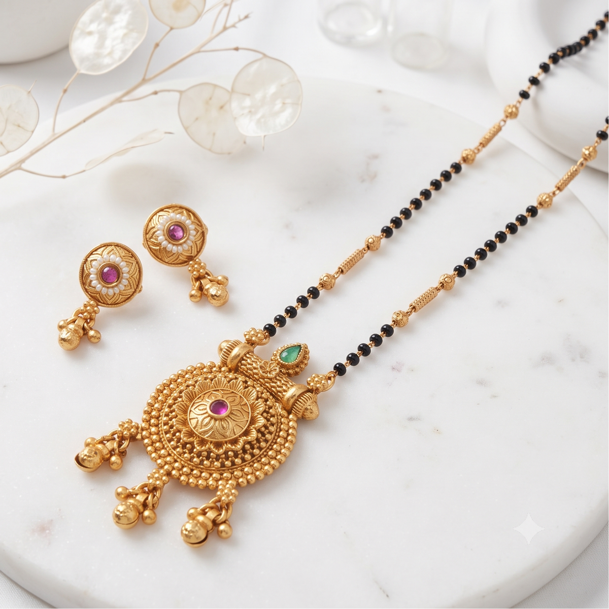 Beautiful elegant antique gold stone mangalsutra set