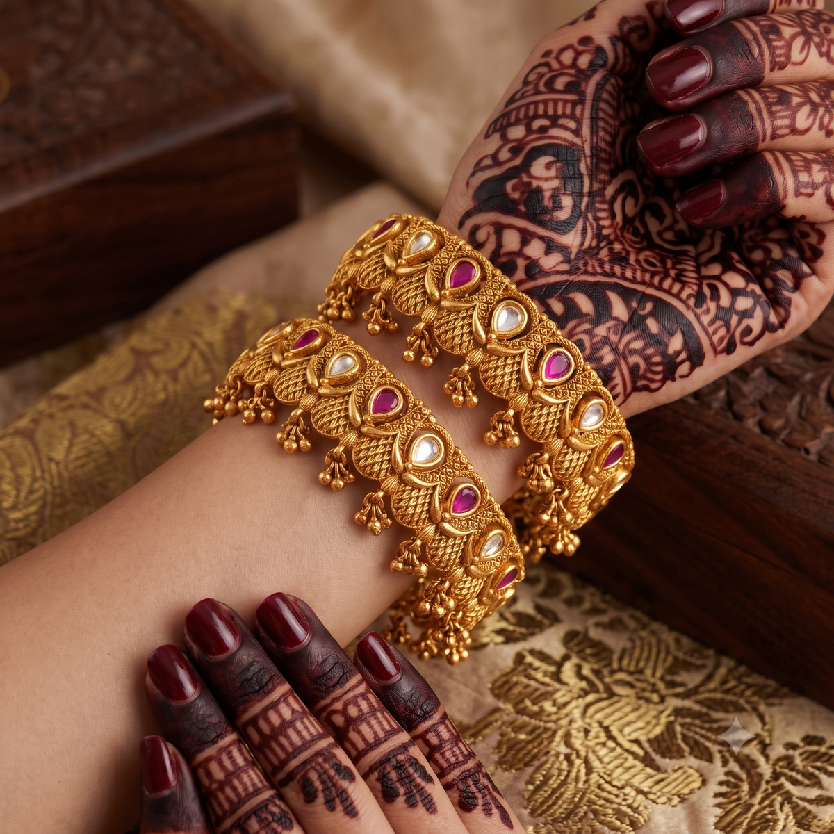 Beautiful kundan antique gold stone bangle set