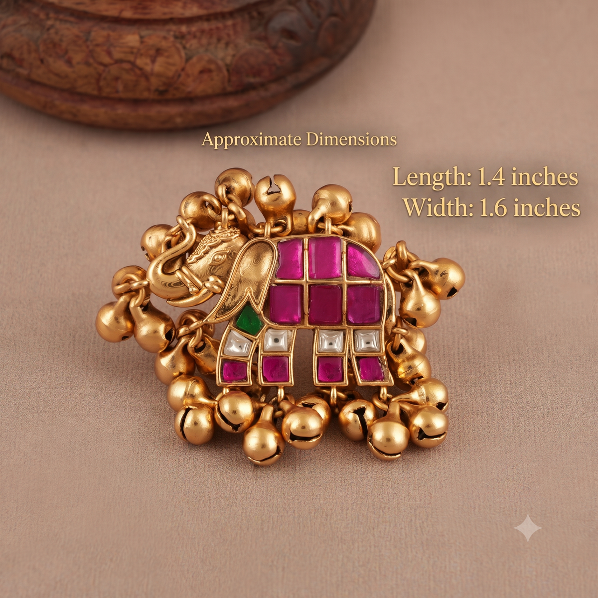 Stunning multicolor kundan antqiue gold elephant finger ring