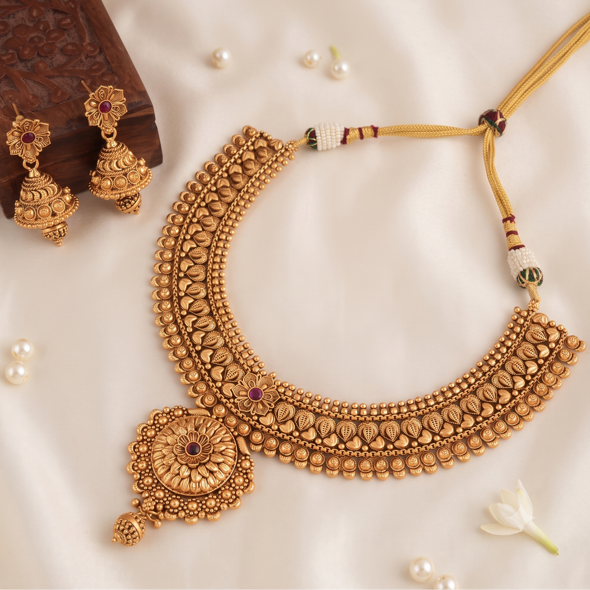 Amazing plain antique plated floral necklace set