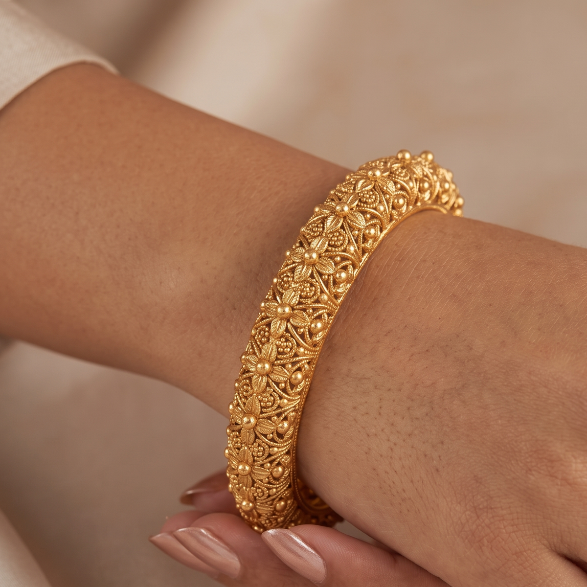 Traditional Gold finish openable floral bangle set
