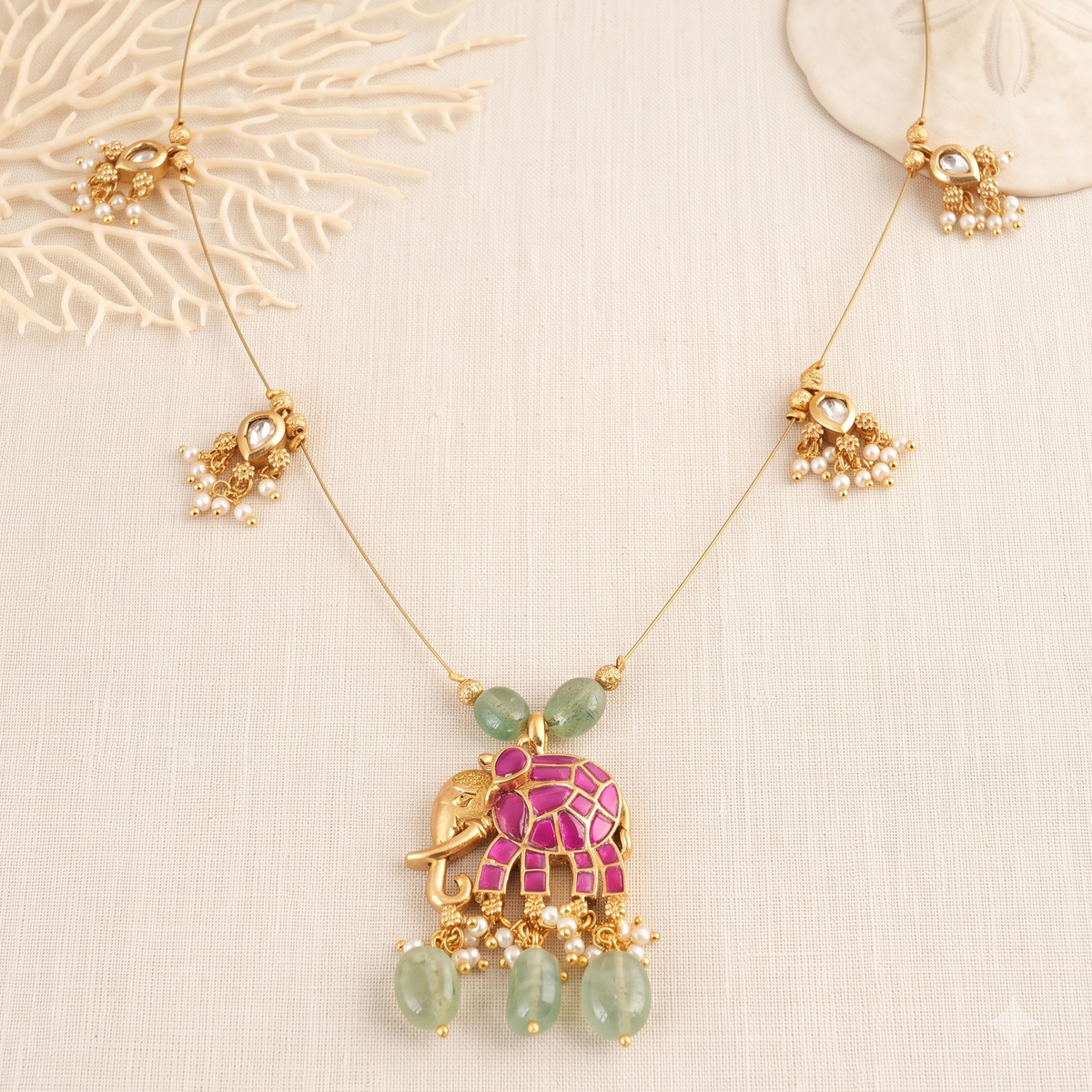 Elegant antique gold stone necklace set for women