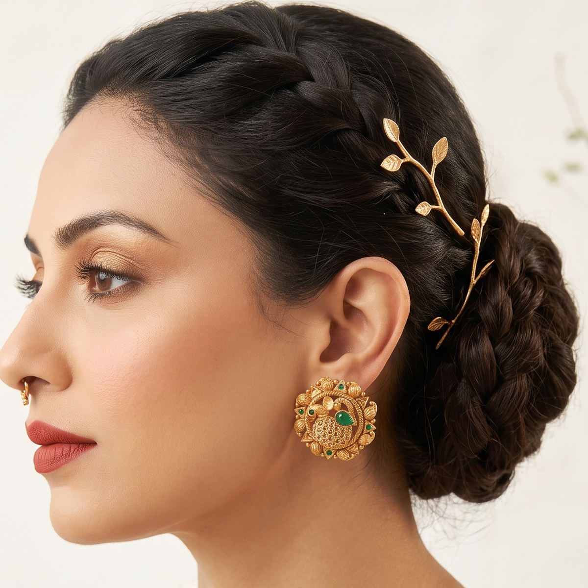Beautiful stone antique gold peacock stud earring
